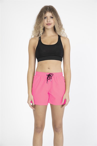 Pembe Orta Boy Yan Cepli Kadın Mayo Deniz Şortu