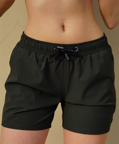 Haki Orta Boy Yan Cepli Kadın Mayo Deniz Şortu