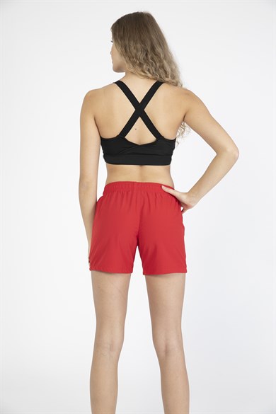 Kırmızı Orta Boy Yan Cepli Kadın Mayo Deniz Şortu