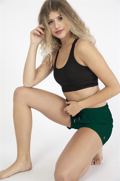 Yeşil Orta Boy Yan Cepli Kadın Mayo Deniz Şortu