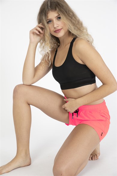 Pembe Orta Boy Yan Cepli Kadın Mayo Deniz Şortu