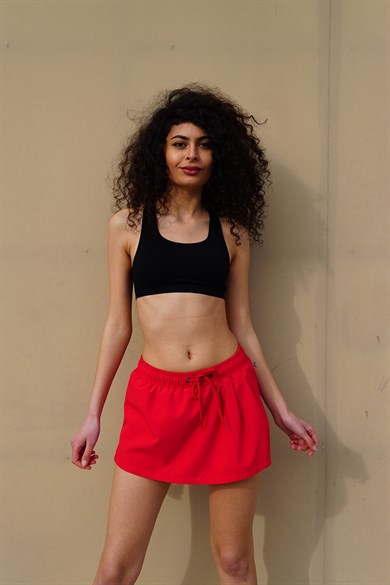 Kırmızı Mini Boy Kadın Şort Etek 