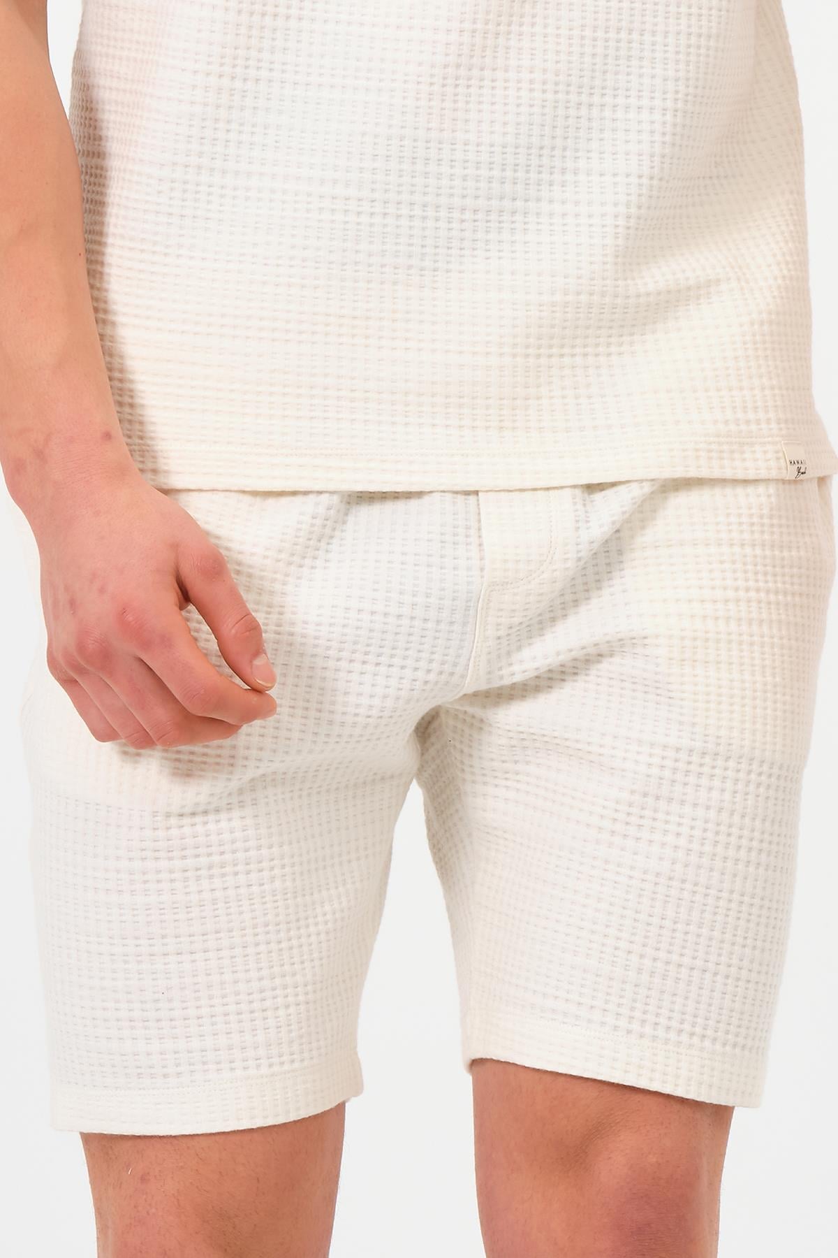 Erkek Ekru  Oversize Cepli Recycle %100 Pamuklu Standart Boy Şort