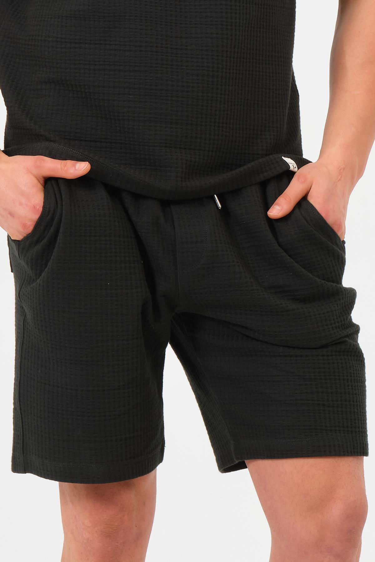 Erkek Petrol Yeşili  Oversize Cepli Recycle %100 Pamuklu Standart Boy Şort