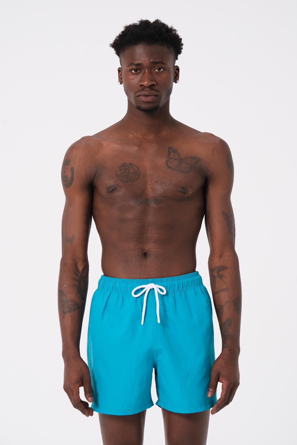 DAAG Turkuaz Düz Renk Standart Boy Erkek Deniz ve Havuz Şortu 