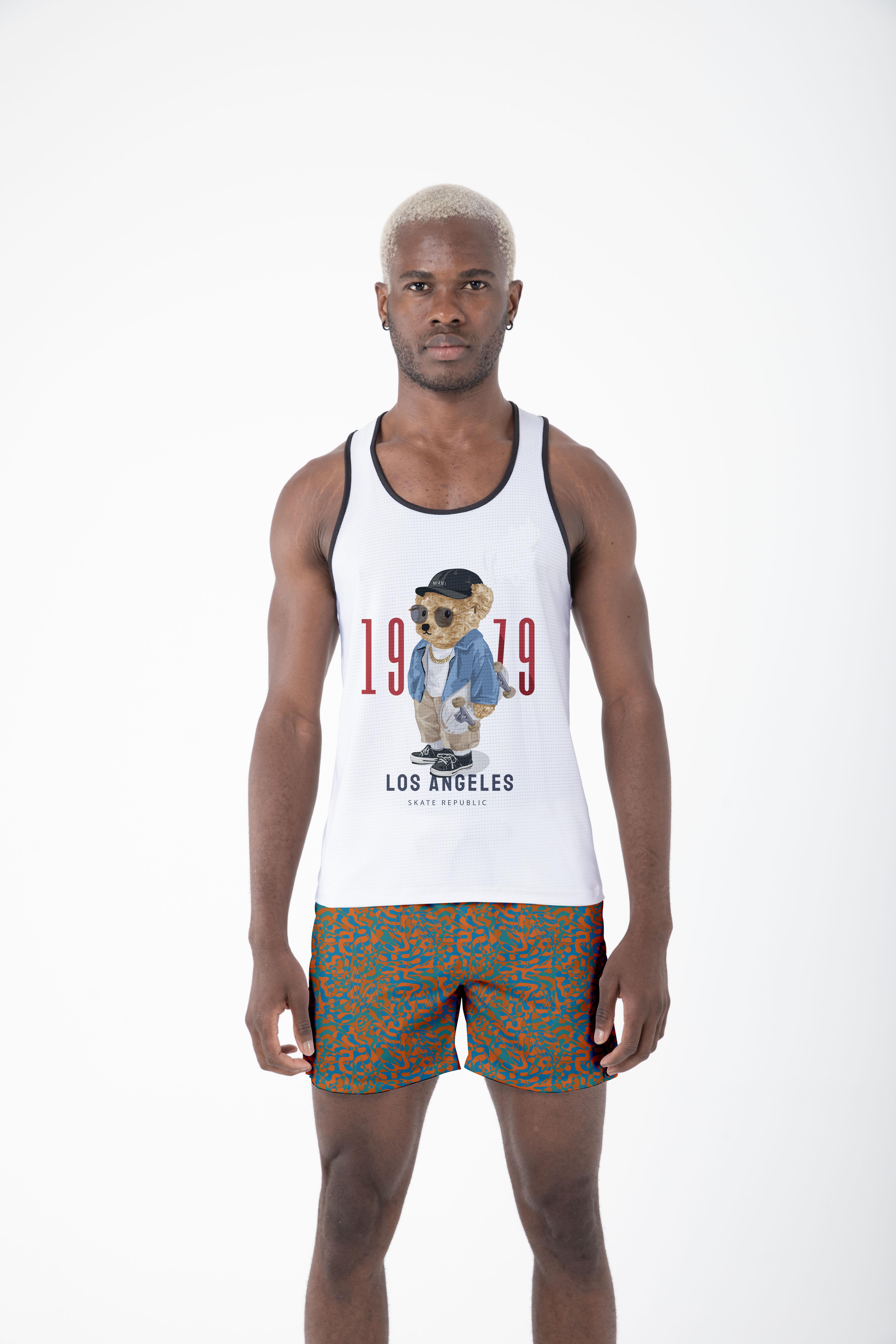 Desenli Sıfır Kol Nefes Alan Kumaş Erkek Atlet