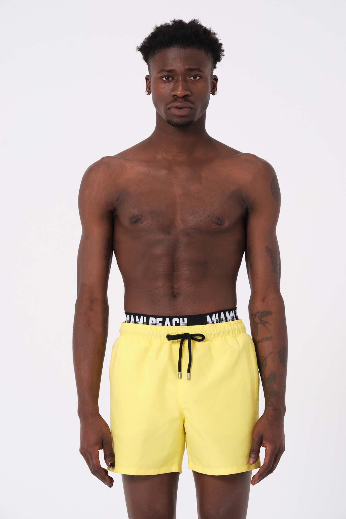 Sarı Boxer Lastikli Standart Boy Erkek Deniz ve Havuz Şortu 