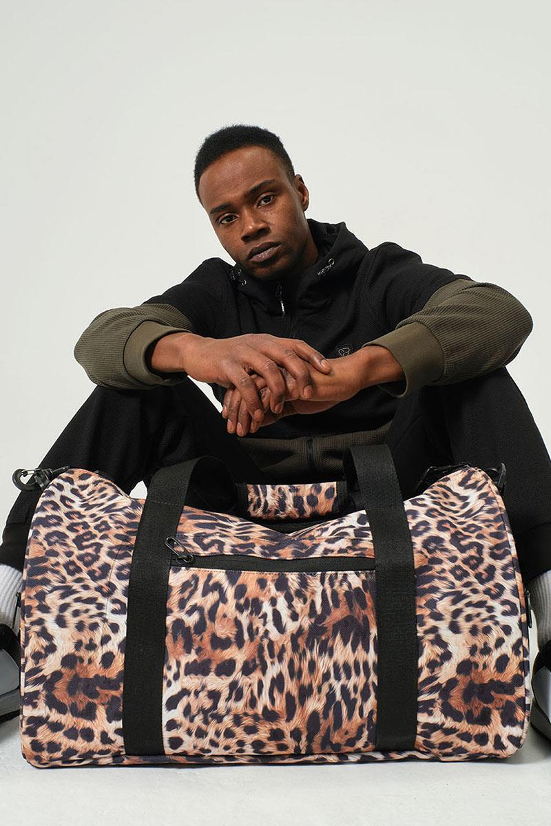 Leopar Desenli Kilitli Unisex Seyahat Çantası - Kabin Boy El Valizi - Spor Çantası