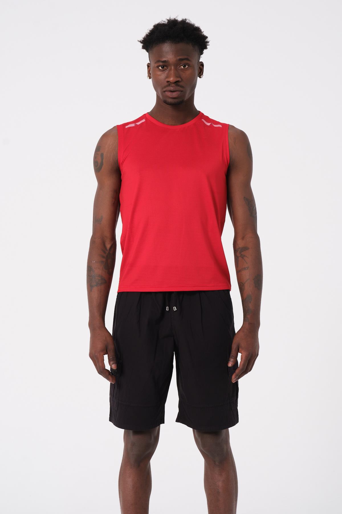 Kırmızı Sıfır Kol Erkek T shirt