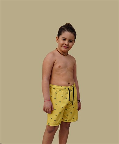 marin baskılı sarı çocuk şort ÇOCUKmiami beach1005-4*6Dijital Baskılı Çocuk Deniz Şortu
