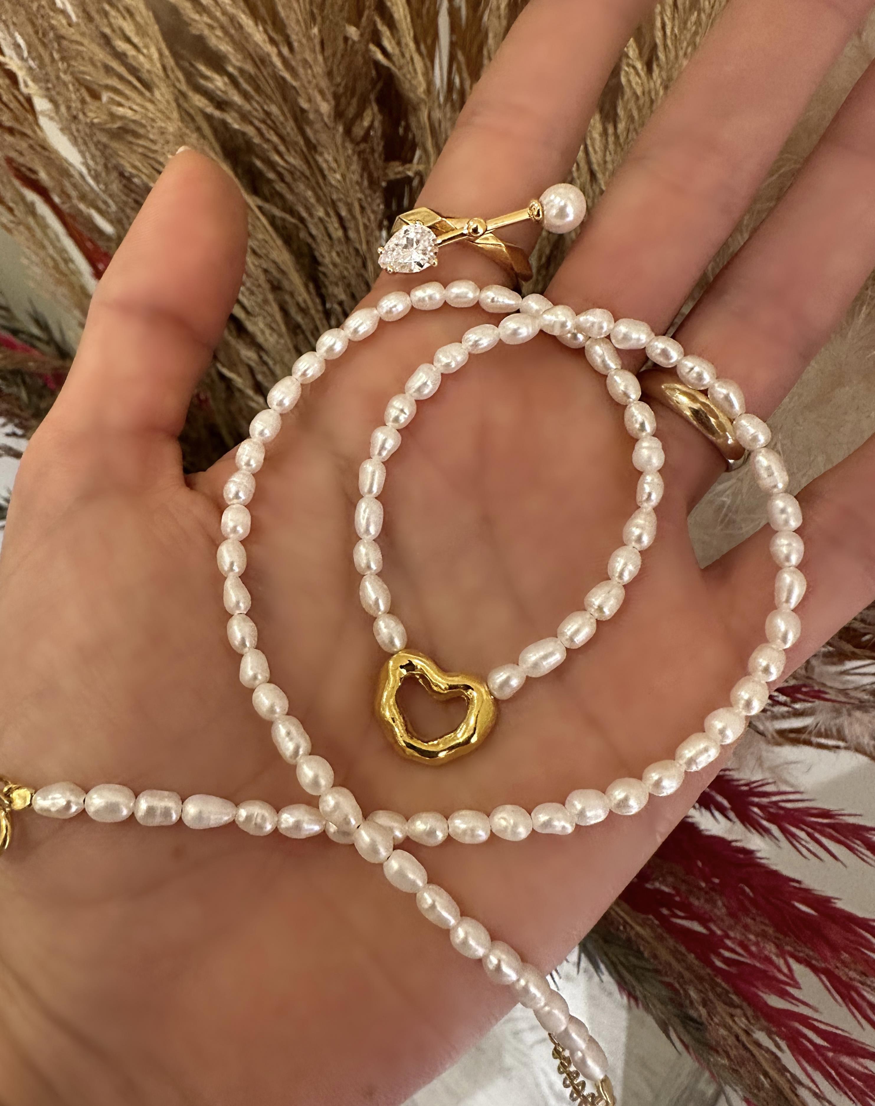 İTHAL KALP DETAY İNCİ KOLYE