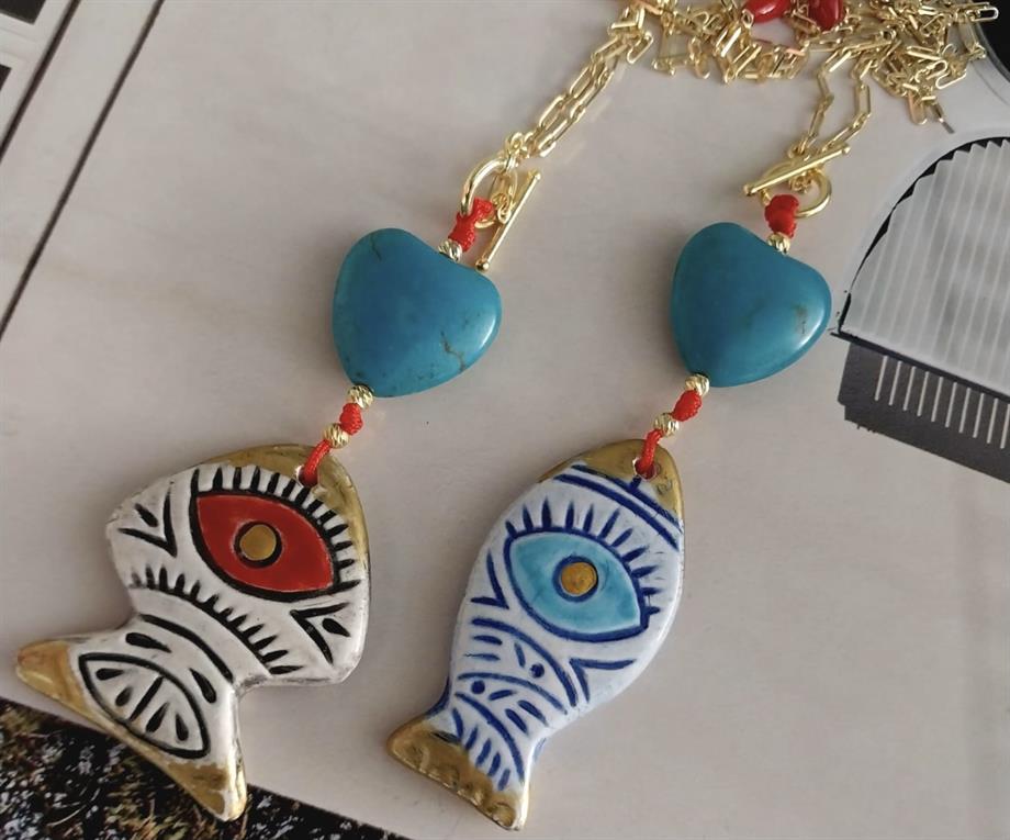 NAZAR SERAMİK & GÜMÜŞ BALIK KOLYE