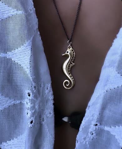 70 CM OKSİTLENMİŞ GÜMÜŞ ZİNCİRDE DENİZ ATI KOLYE