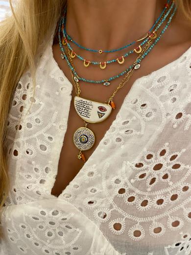 BÜYÜK BOY SERAMİK GÜMÜŞ KORUYUCU TILSIM KOLYE