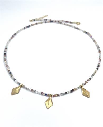 DOĞAL TAŞ GÜMÜŞ BAKLAVA KOLYE