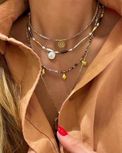 DOĞAL TAŞ GÜMÜŞ BAKLAVA KOLYE