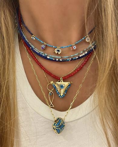 DOĞAL TAŞ & GÜMÜŞ MİNE BEŞLİ ŞANS KOLYESİ