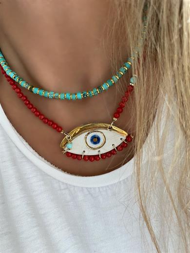 FİRUZE GÜMÜŞ SIRA KOLYE