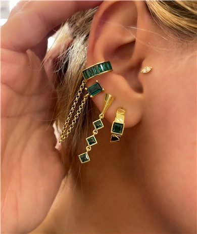 HALKA YEŞİL TAŞLI KÜPE