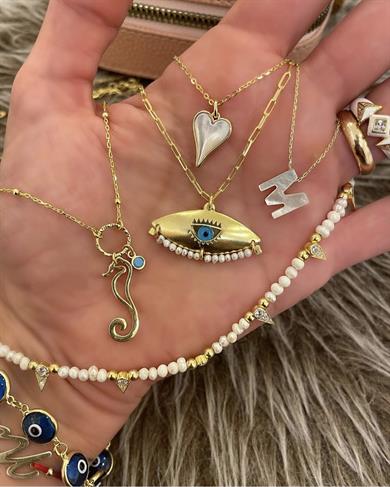 İNCİ DETAY GÖZ KOLYE