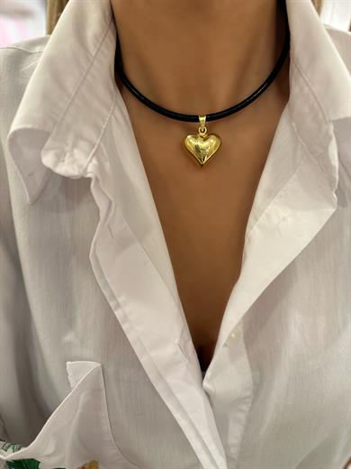 KALIN DERİDE BALON KALP KOLYE