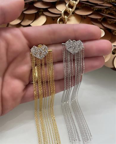 KIRIK TAŞ UZUN ZİNCİR KALP KÜPE