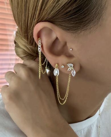 KRİSTAL TAŞLI TASARIM ZİNCİR ÇİFT DELİK KÜPE