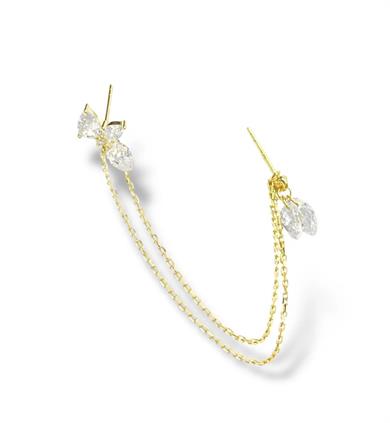 KRİSTAL TAŞLI TASARIM ZİNCİR ÇİFT DELİK KÜPE