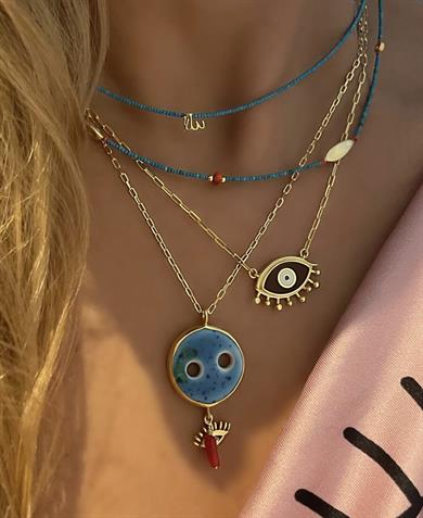 TURKUAZ MERCAN DETAY GÜMÜŞ ALLAH KOLYE