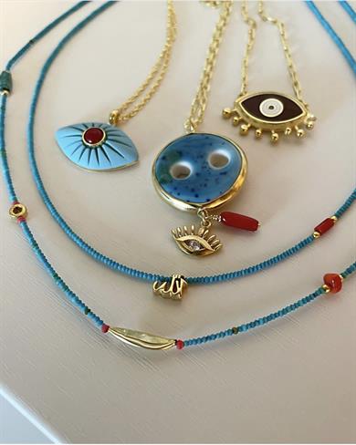 TURKUAZ MERCAN DETAY GÜMÜŞ ALLAH KOLYE