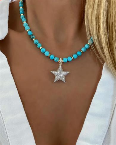 TURKUAZ TAŞLI GÜMÜŞ YILDIZ KOLYE