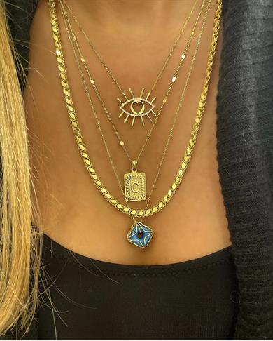 ZİNCİRDE YONCA DETAY GÜMÜŞ & CAM BONCUK KOLYE