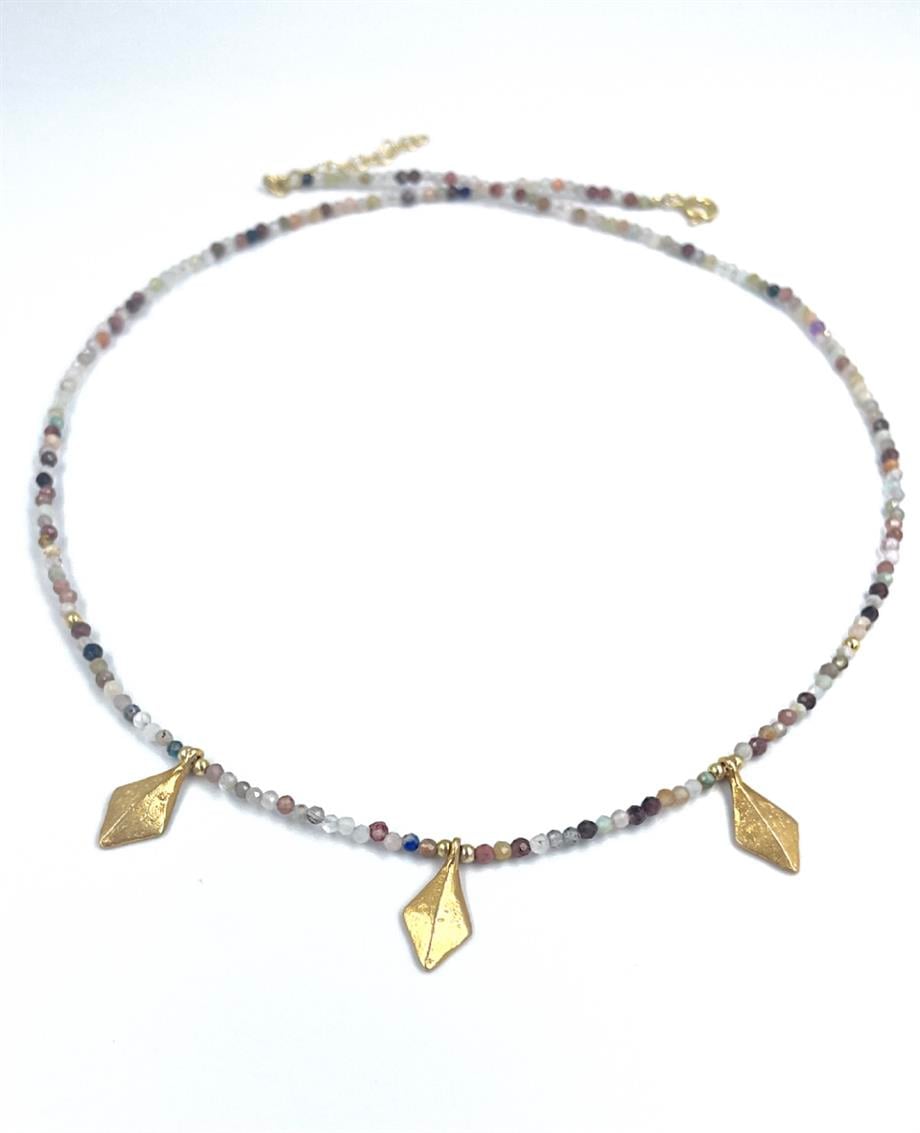 DOĞAL TAŞ GÜMÜŞ BAKLAVA KOLYE