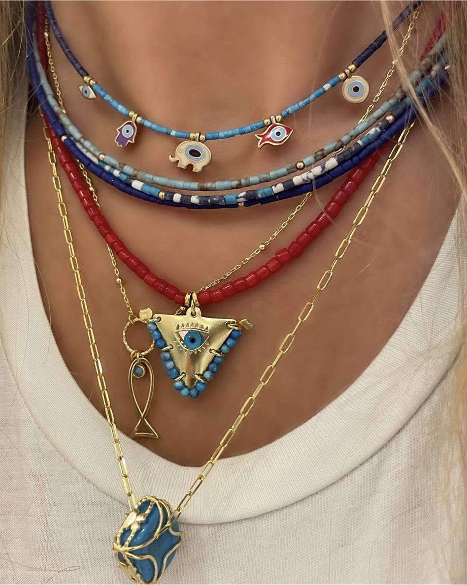 DOĞAL TAŞ & GÜMÜŞ MİNE BEŞLİ ŞANS KOLYESİ