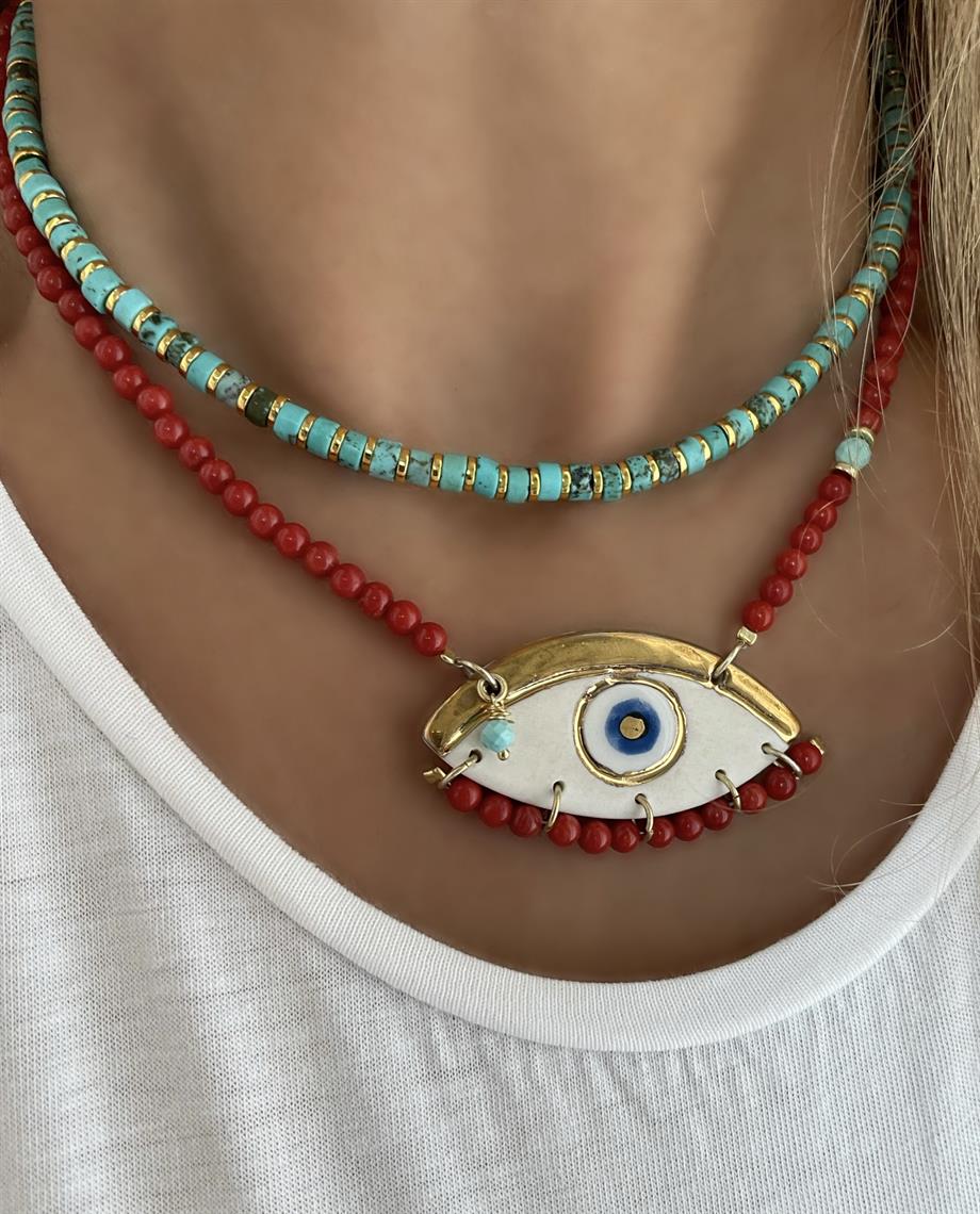 FİRUZE GÜMÜŞ SIRA KOLYE