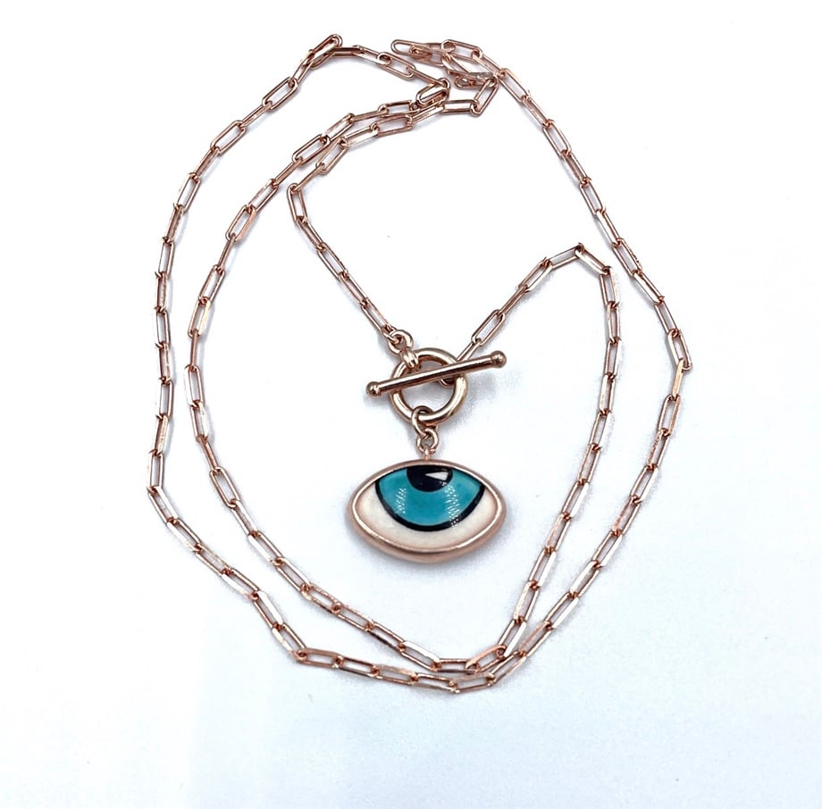 SERAMİK & GÜMÜŞ GÖZ KOLYE