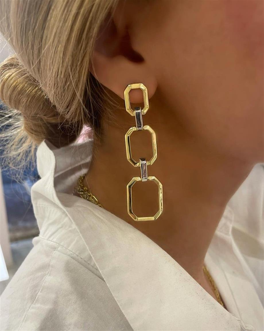 TRIPLE RECTANGLE GOLD GÜMÜŞ KÜPE