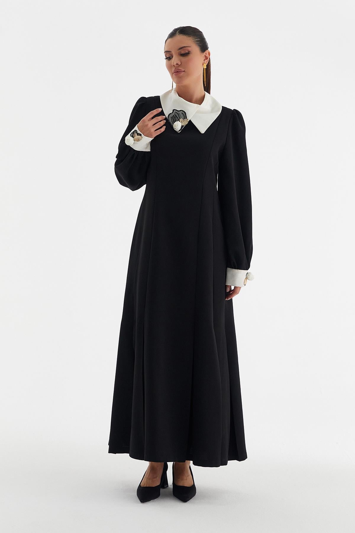 Bayan Krep Elbise Siyah