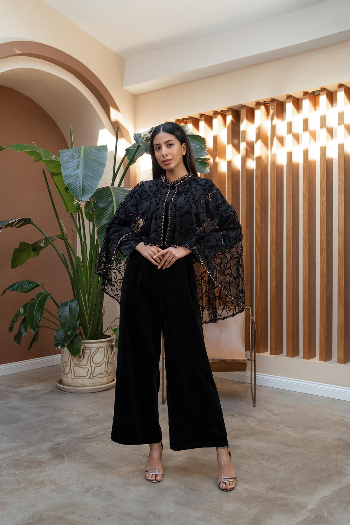 Flok Baskılı Tulum Siyah