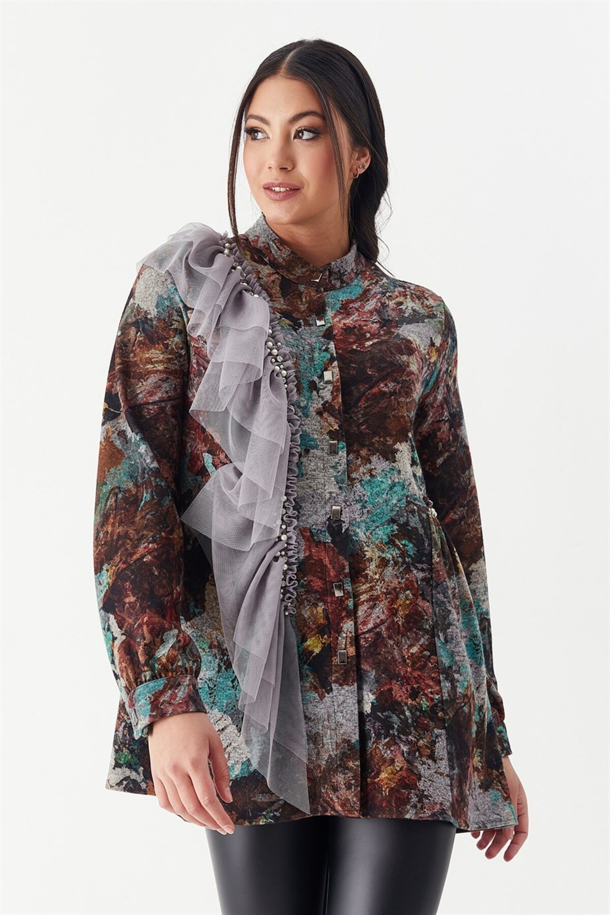 İnci Işlemeli Gömlek Desenli