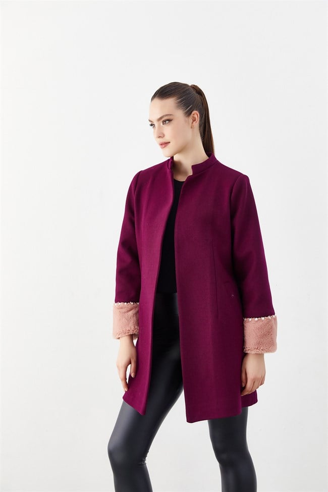 Kol Ucu Kürklü Kaban Mor