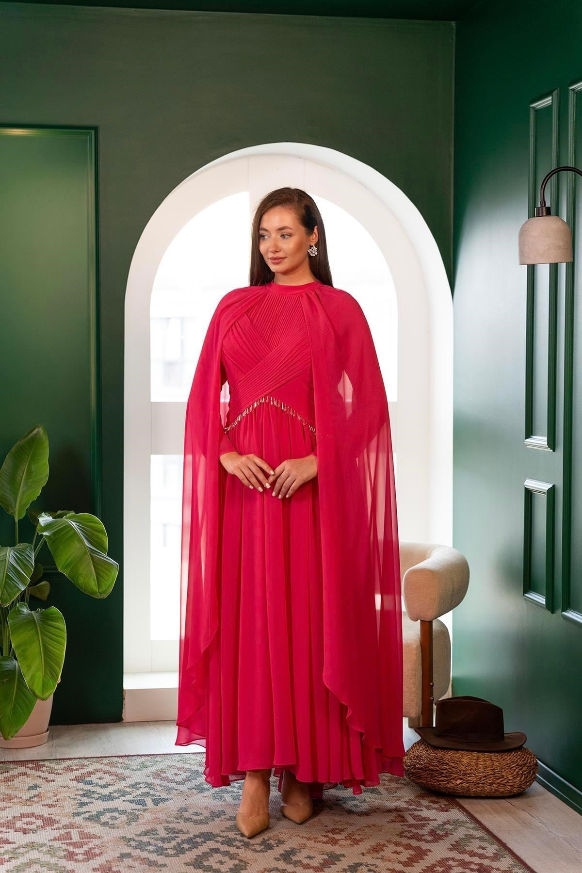 Şifon Elbise Fuşya