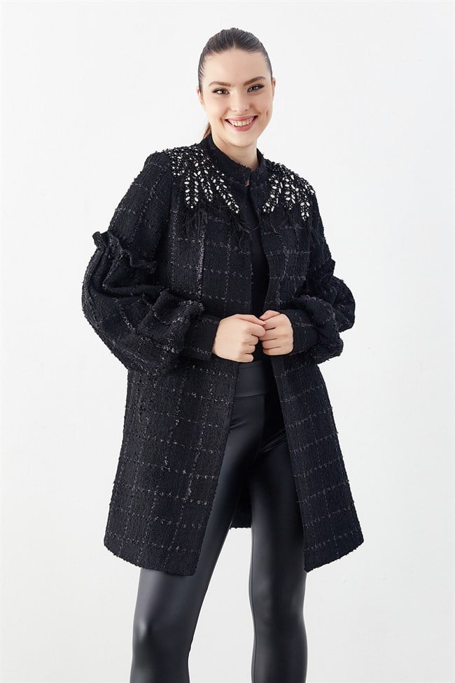 Taş İşlemeli Ceket Siyah