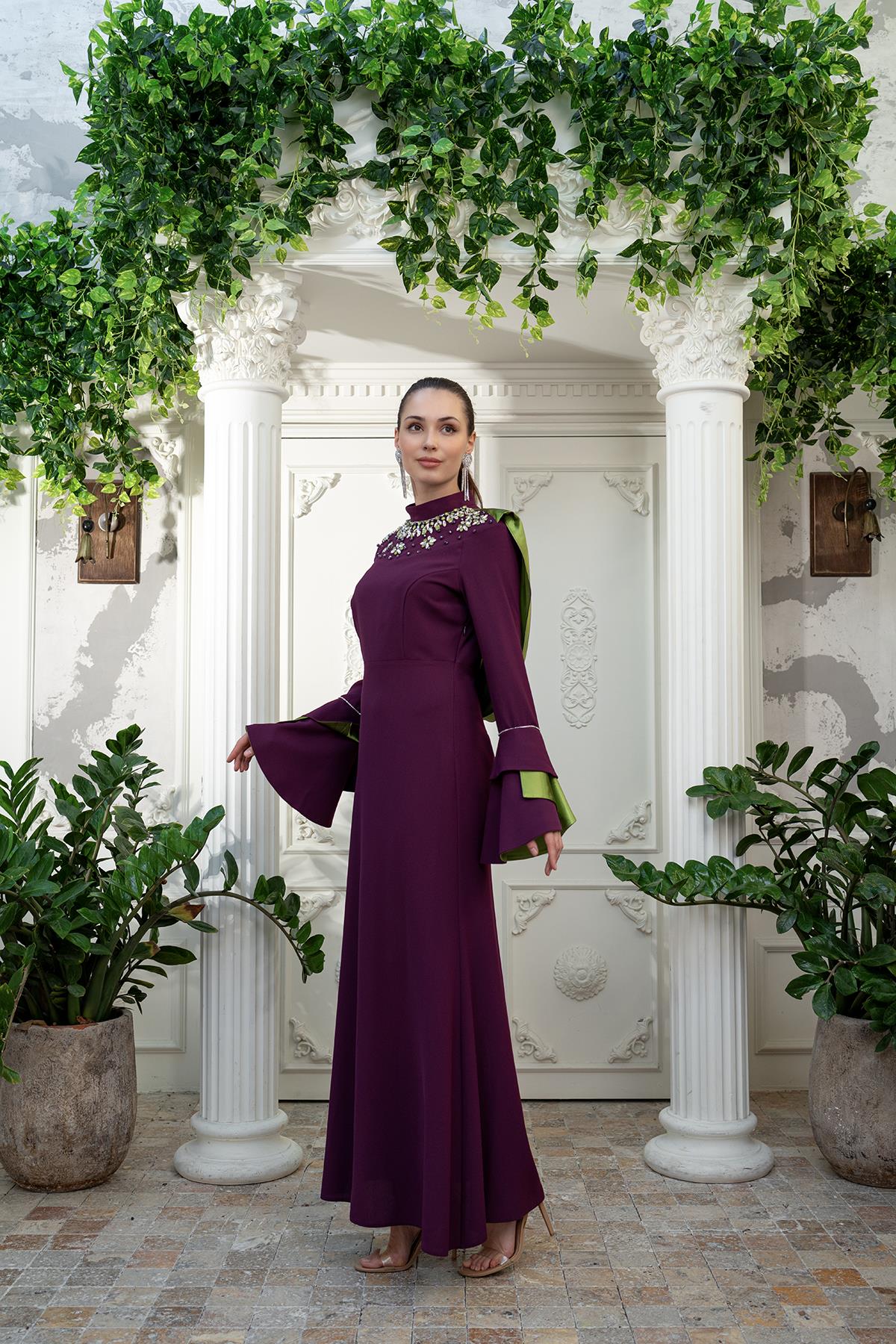 El İşlemeli Elbise Mor