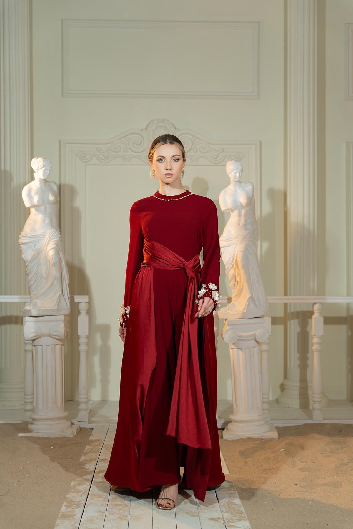 El İşlemeli Tulum Bordo