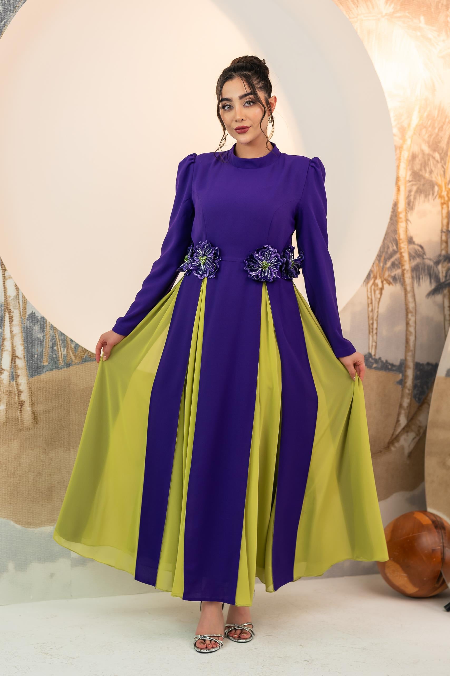 İki Renkli Elbise Mor