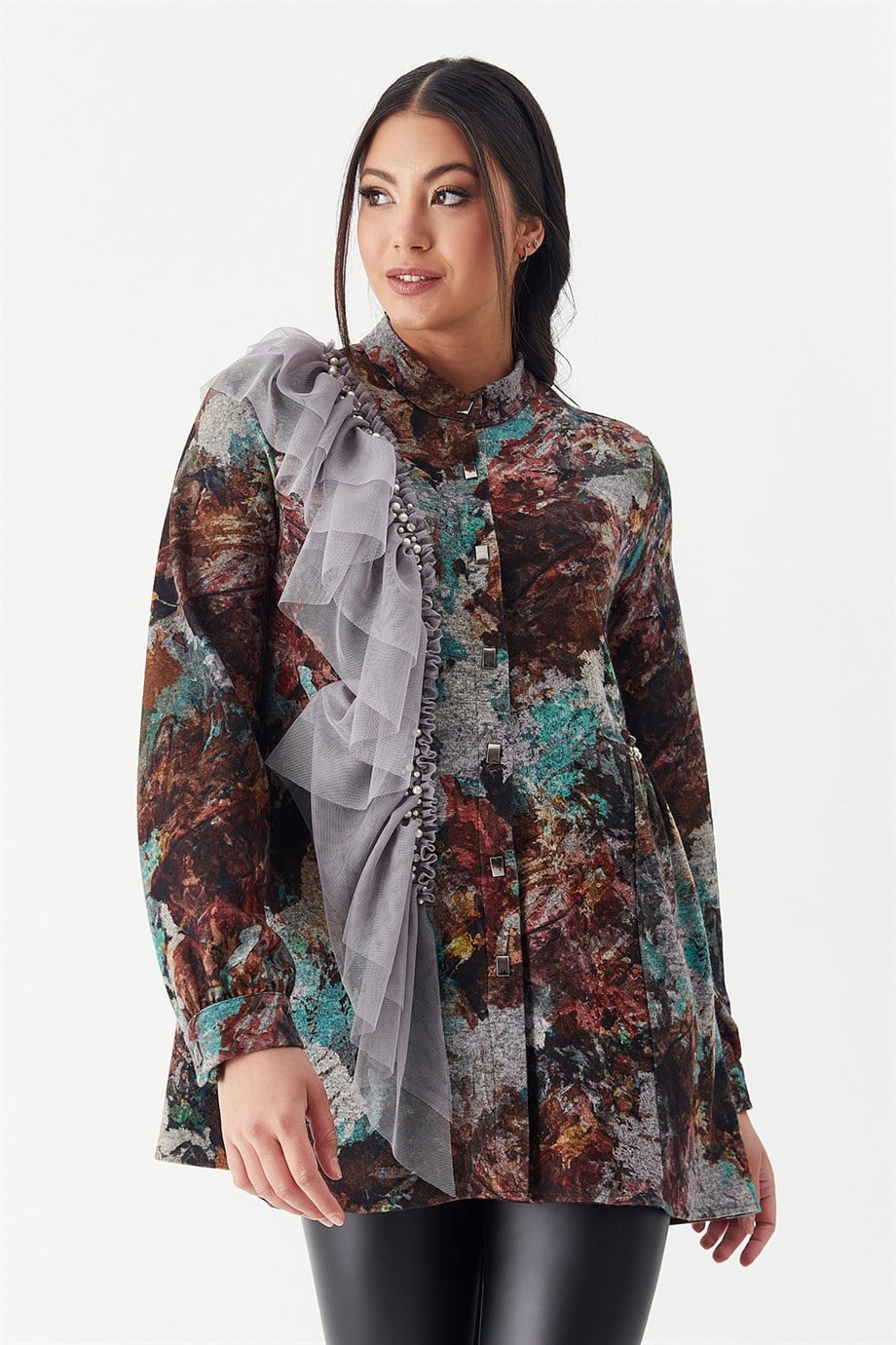 İnci İşlemeli Gömlek Desenli