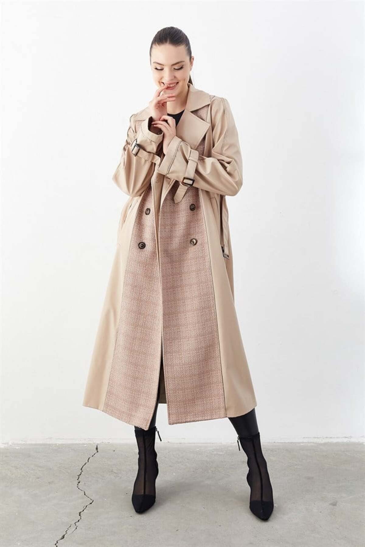 Kruvaze Yaka Trench Coat Vizon