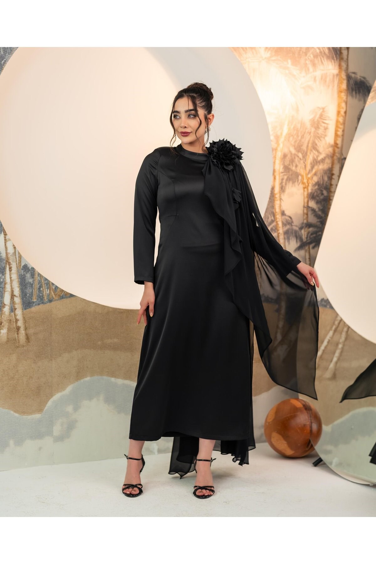 Lazer Çiçekli Elbise Siyah