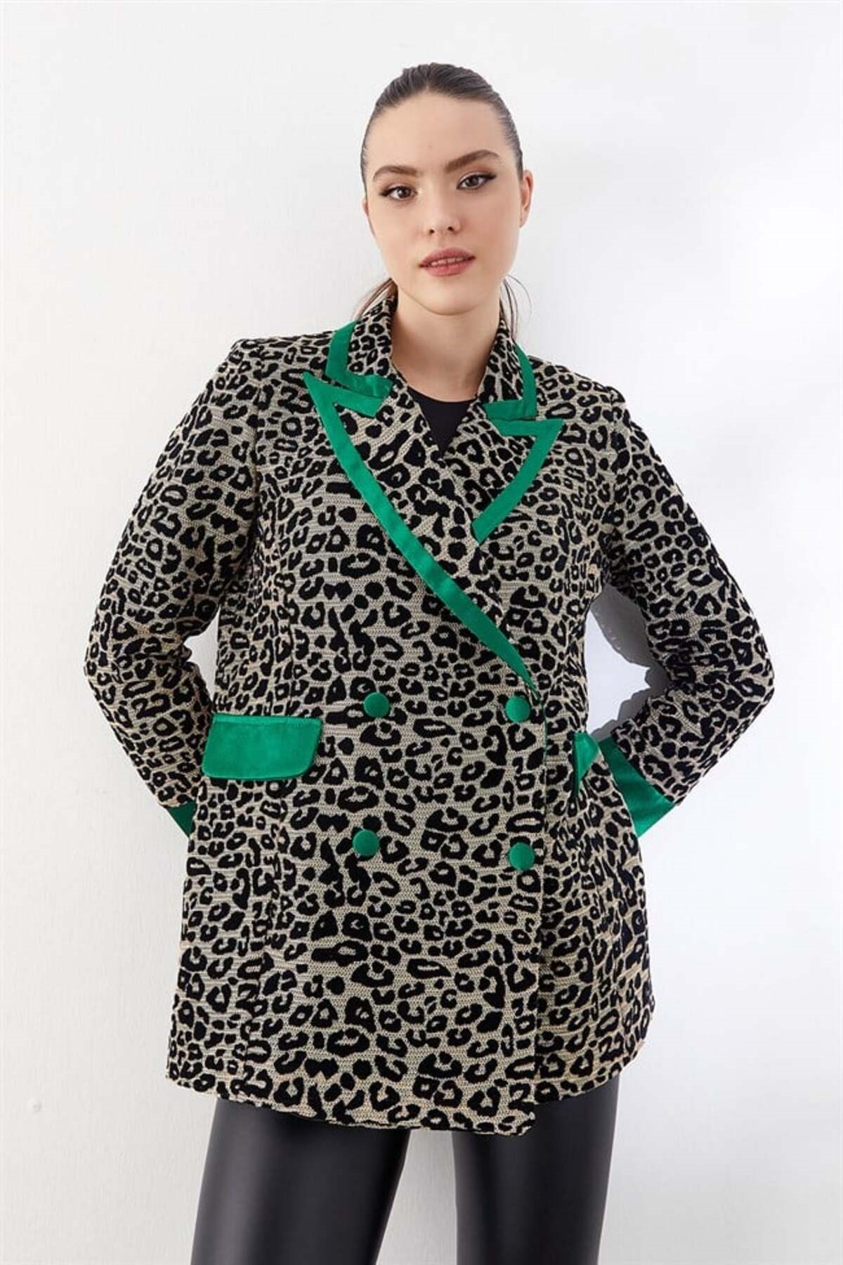 Leopar Desenli Ceket Yeşil